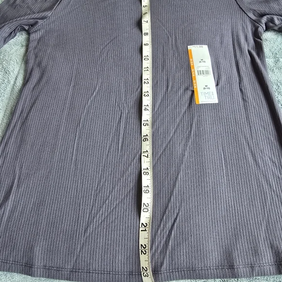Time and Tru Puff Sleeve Rib Top.  Size Medium.  New without Tags.  Grey - Picture 5 of 6